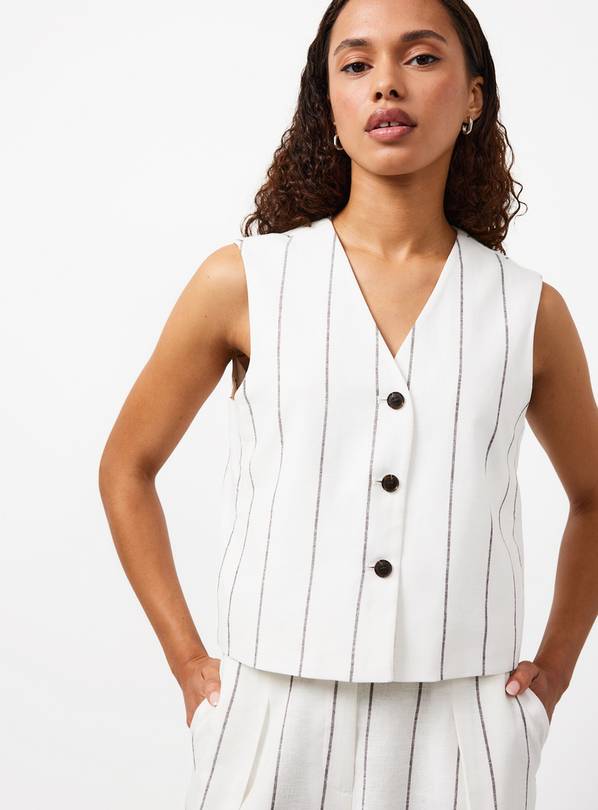 White Stripe Linen Blend Waistcoat 18